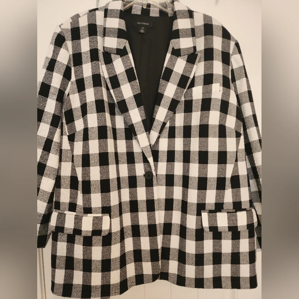 Halogen Women's Black and White Checkered Blazer Houndstooth Size 20W Academia - Picture 3 of 10